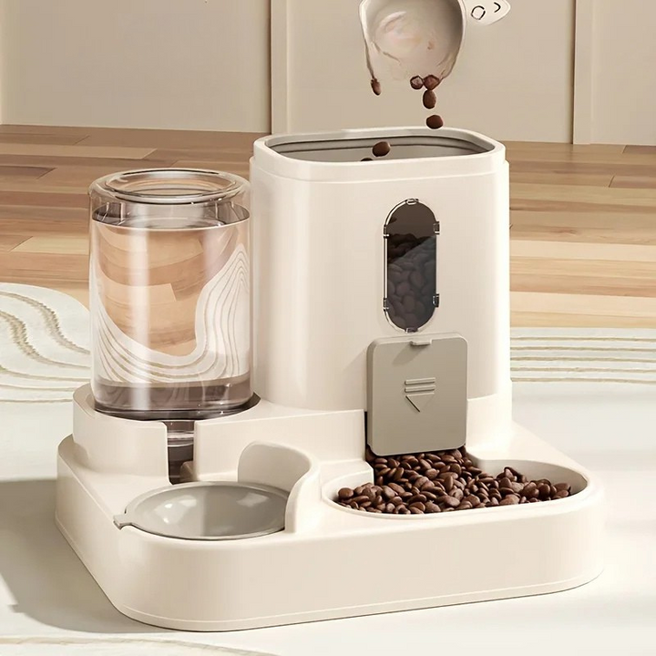 Automatic pet feeder & water dispenser for cats & dogs. Gravity design, anti-spill, BPA-free, ideal for daily pet care.