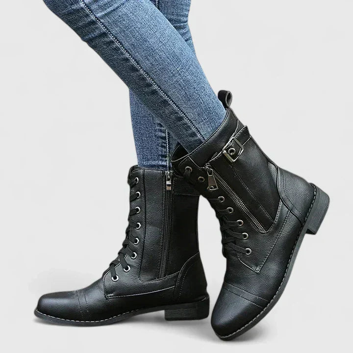Black Fiona lace-up side-zip ankle boots for women, lightweight casual summer shoes with comfortable fit