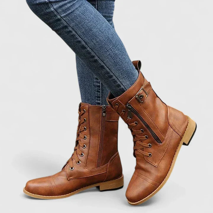 Gray Fiona women's lace-up ankle boots with side zipper, casual spring shoes and comfortable footwear