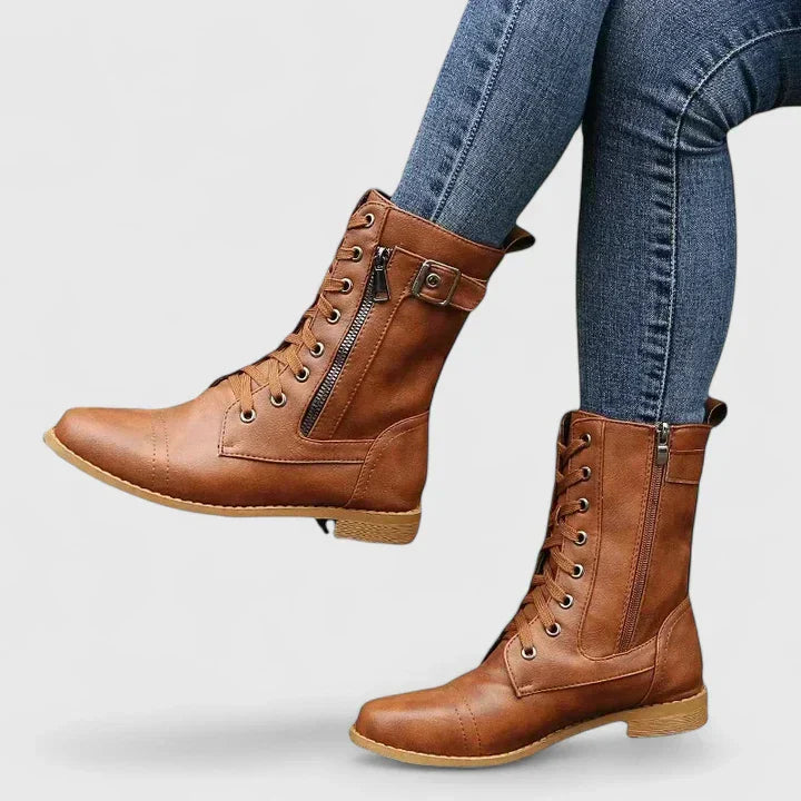 Women's Fiona black lace-up ankle boots with side zip, versatile summer casual boots, comfortable style