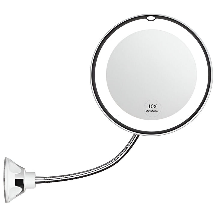 Flawless LED makeup mirror with 10X magnification for detailed beauty routines. Perfect for cosmetic application.