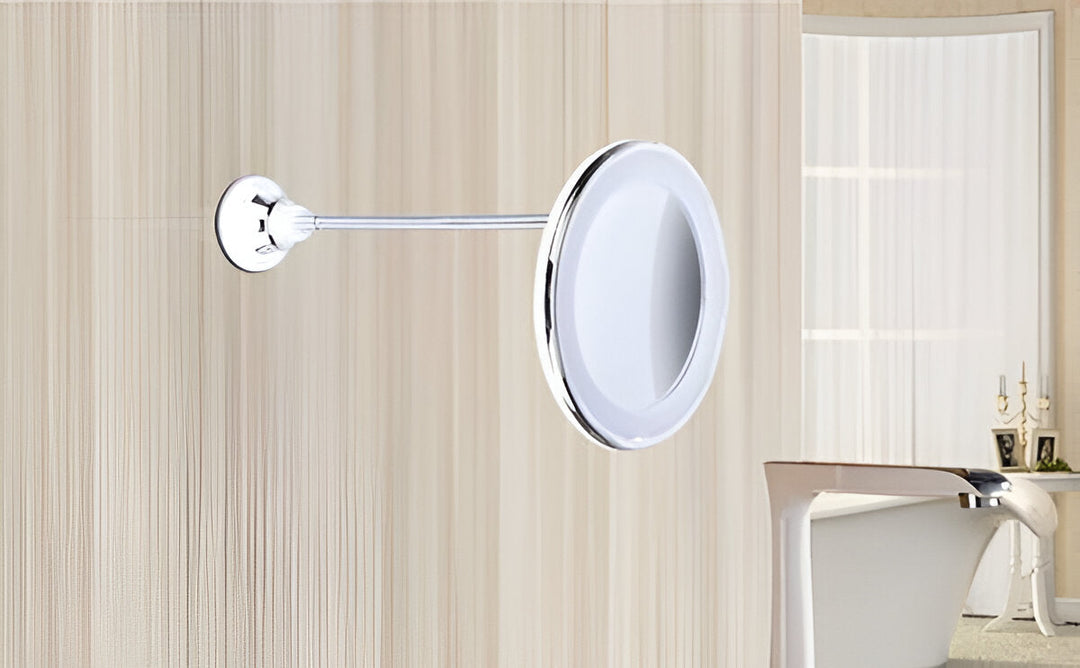 Lighted vanity mirror with 10X magnification, excellent for flawless makeup application and detailed grooming.