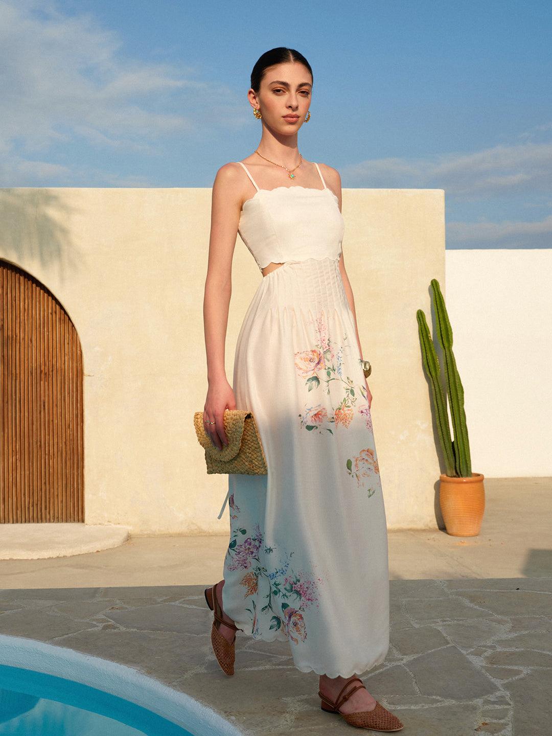 Flowy white boho maxi sundress for women, embodying effortless summer elegance and casual style.