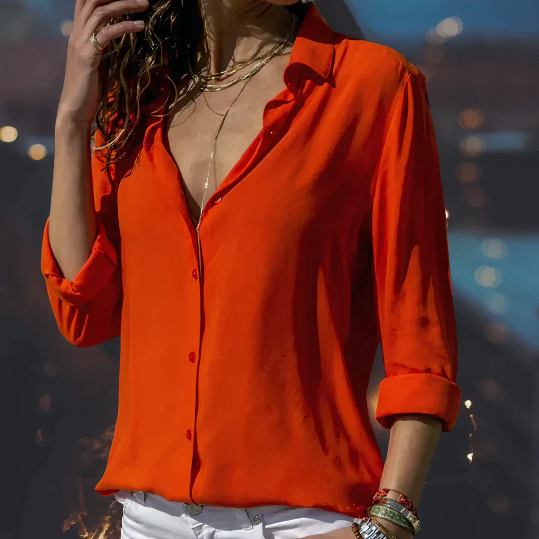 "Flowy chiffon blouse for women, elegant fit, lightweight fabric, perfect for office or event, versatile chic style."