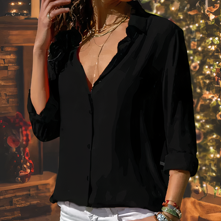"Flowy chiffon blouse for women, elegant fit, lightweight fabric, perfect for office or event, versatile chic style."