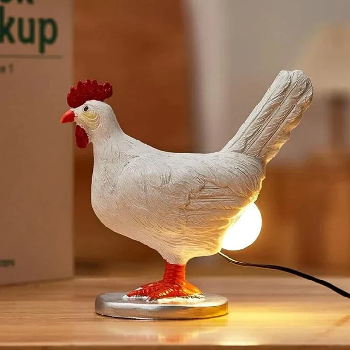 Charming battery-operated chicken LED lamp. A unique whimsical table light for home decor or a fun night light.