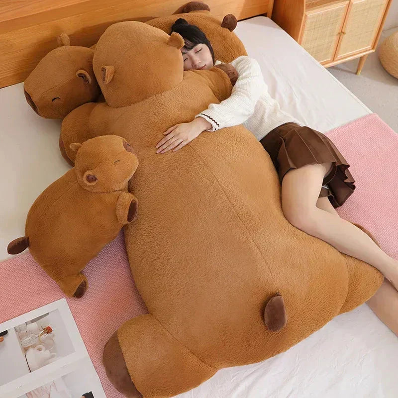 Giant capybara plush, a soft cuddle buddy & unique gift for kids & adults. Perfect comfort item.