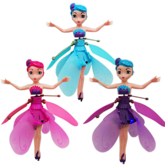 Dynamic flying princess toy for girls, an interactive LED hand sensor doll for captivating indoor entertainment.