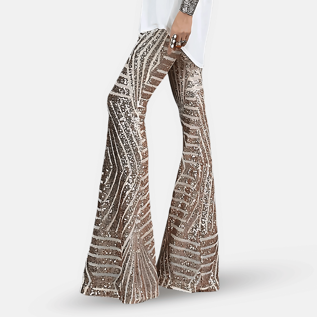 Glamorous women's sequin high waist flare pants, perfect for party wear or festival outfits.
