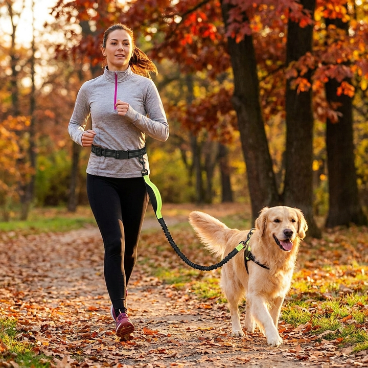 Hands-free dog lead for walking & running, durable & reflective. Unisex design, versatile pet leash for active owners.