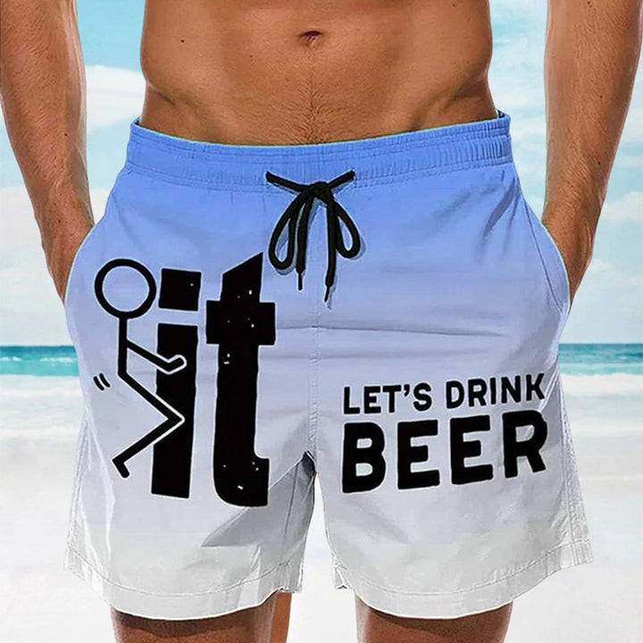 Men's Hawaii swim shorts with vibrant print & elastic waistband for summer beachwear.