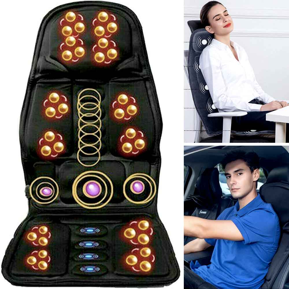 Heated massage cushion for full body relaxation, features shiatsu neck & back massage with soothing heat therapy.