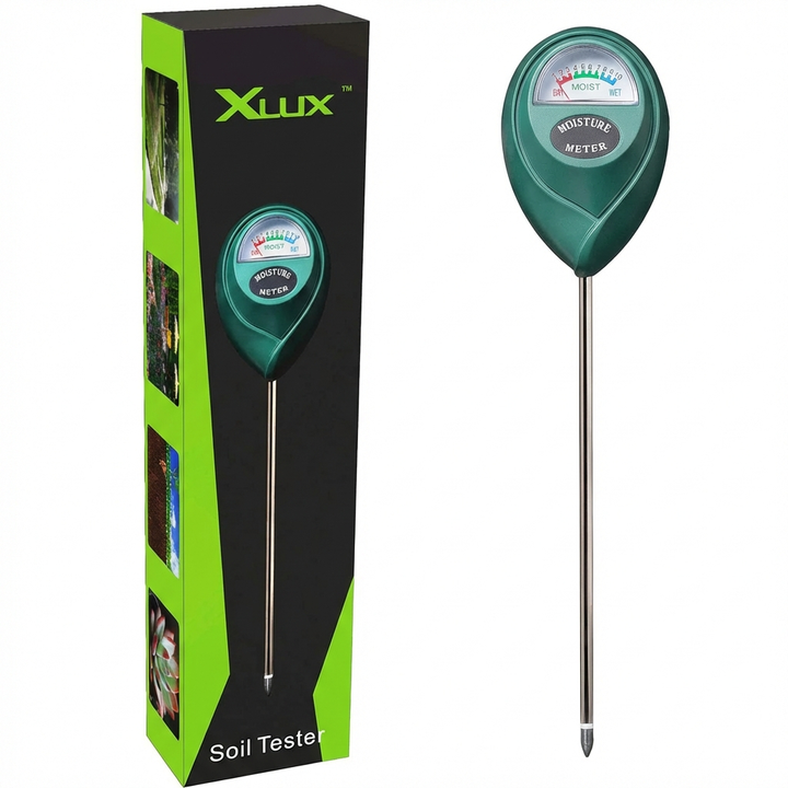 Garden soil moisture meter for healthy plants, essential houseplant watering guide & plant care tool.