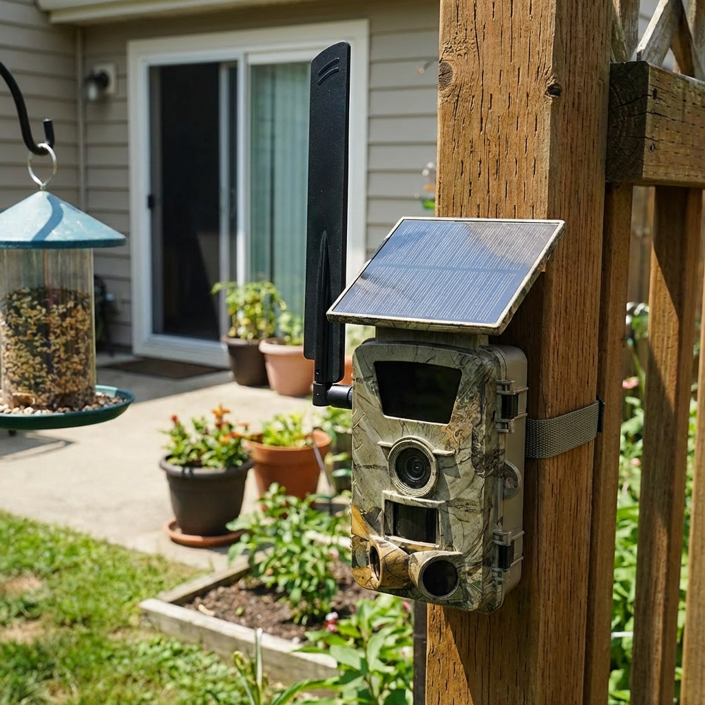 Rugged 4G LTE cellular trail camera for outdoor surveillance, sends real-time updates for wildlife & hunting.