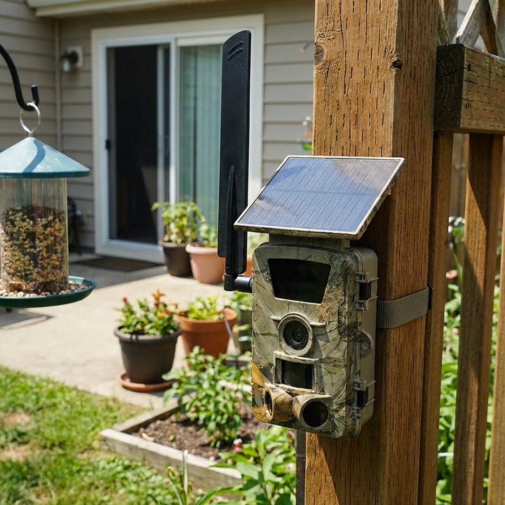 Rugged 4G LTE cellular trail camera for outdoor surveillance, sends real-time updates for wildlife & hunting.