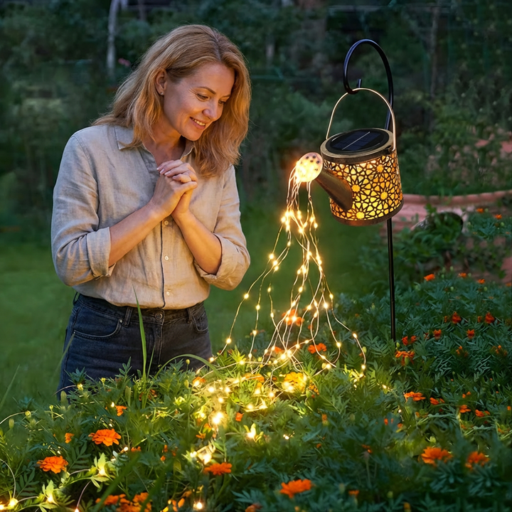 Multi-color solar garden stake lights for charming outdoor path and landscape decoration. Iron design.