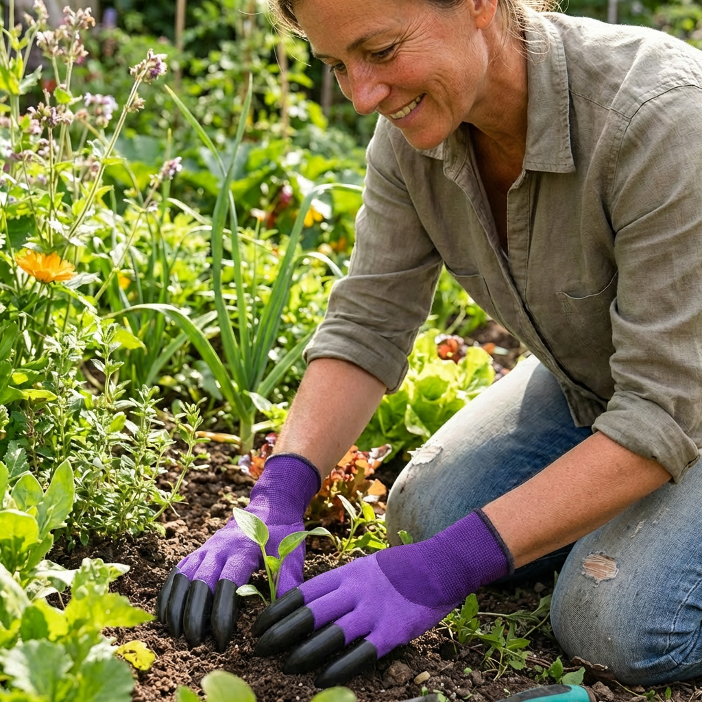 Unisex purple claw gardening gloves designed for easy digging, planting, & raking. Versatile garden tools.