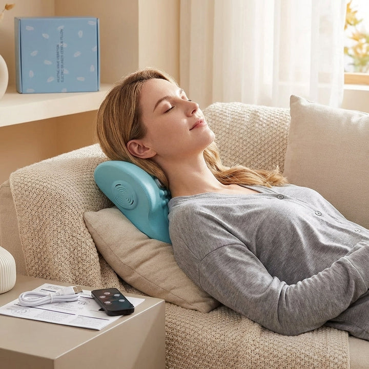 Unisex 4-in-1 handheld percussion massager for full body muscle & pain relief. Cordless & rechargeable for relaxation.