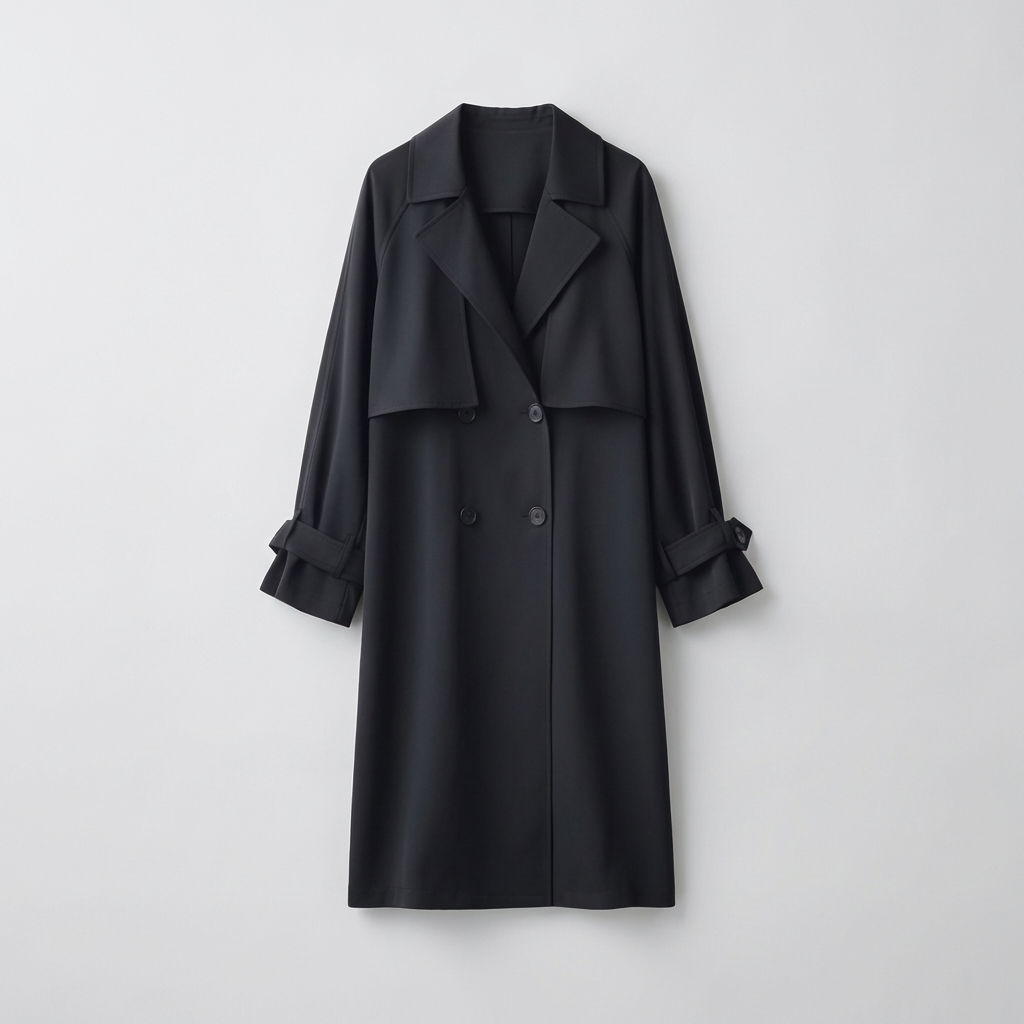 Versatile women's long trench coat in a classic style, featuring button front closure & adjustable belt, ideal for office or casual.