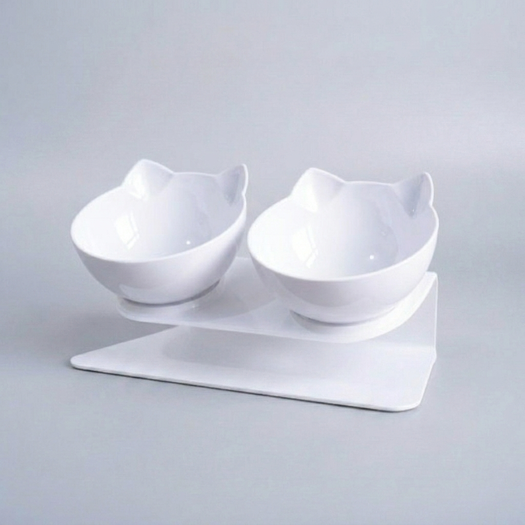 Raised cat bowls, anti-vomiting design. Dual pet feeder for food & water. Supports cat's digestion, posture & is easy to clean.