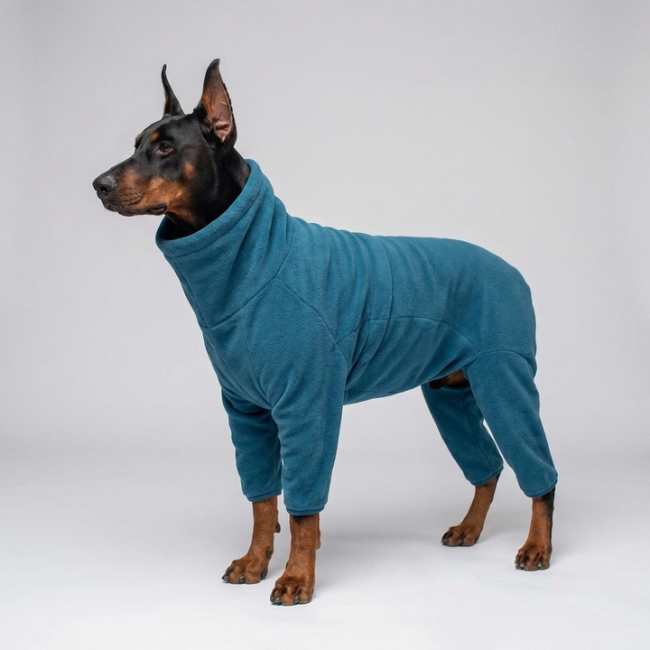 Soft fleece full-body dog suit, a warm dog jacket for ultimate winter protection. Cozy pet clothing for all dogs.