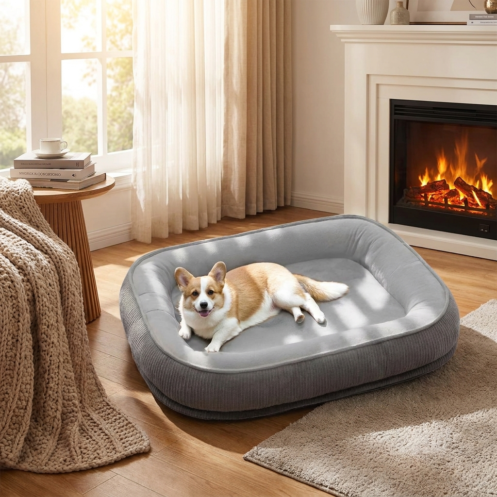 Durable, scratch-resistant suede dog bed providing ultimate comfort for large & extra-large dogs. Washable pet accessory.