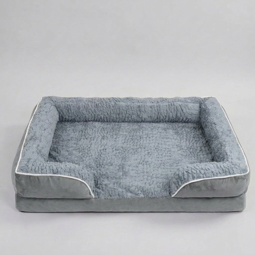 Premium orthopedic dog bed for senior dogs, offering joint support & pet comfort. Washable, water-repellent cover for easy care.