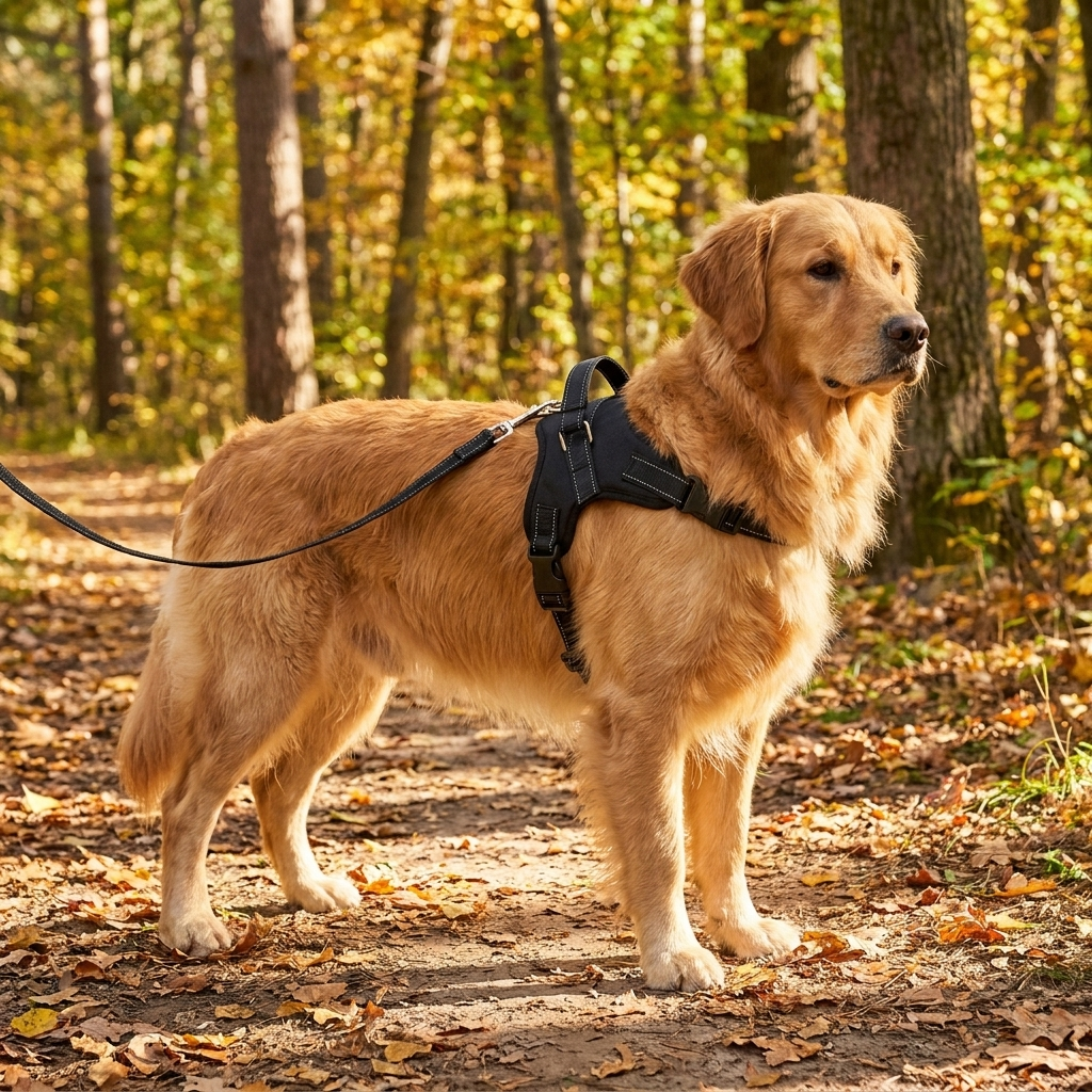 Adjustable dog vest harness and leash set for comfortable walks. Pet accessory for small to large dogs.