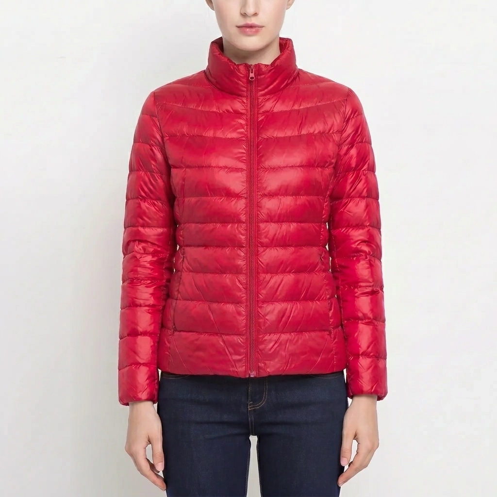 Women's slim-fit quilted puffer jacket, a cozy & warm winter coat. Perfect for autumn fashion.