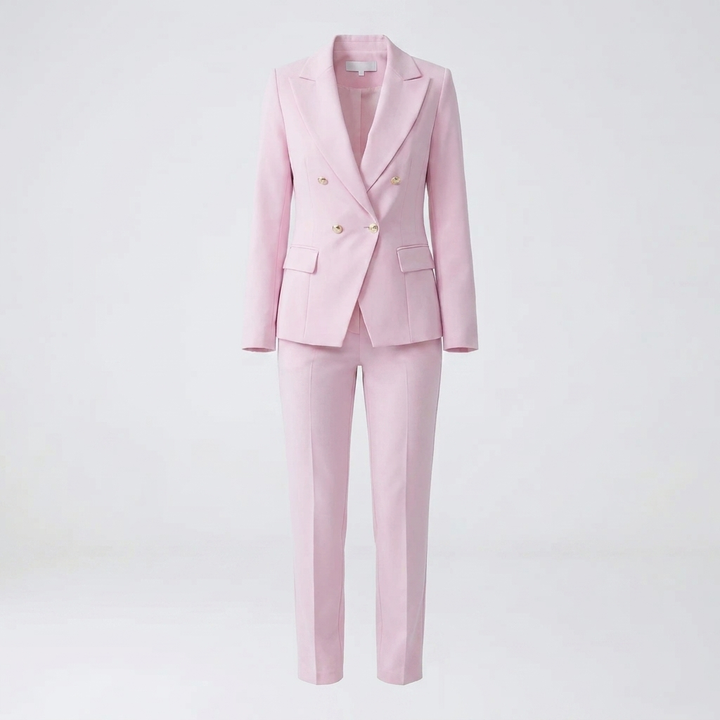 Chic women's business blazer set with tailored straight-leg trousers. Perfect for a professional & stylish outfit.