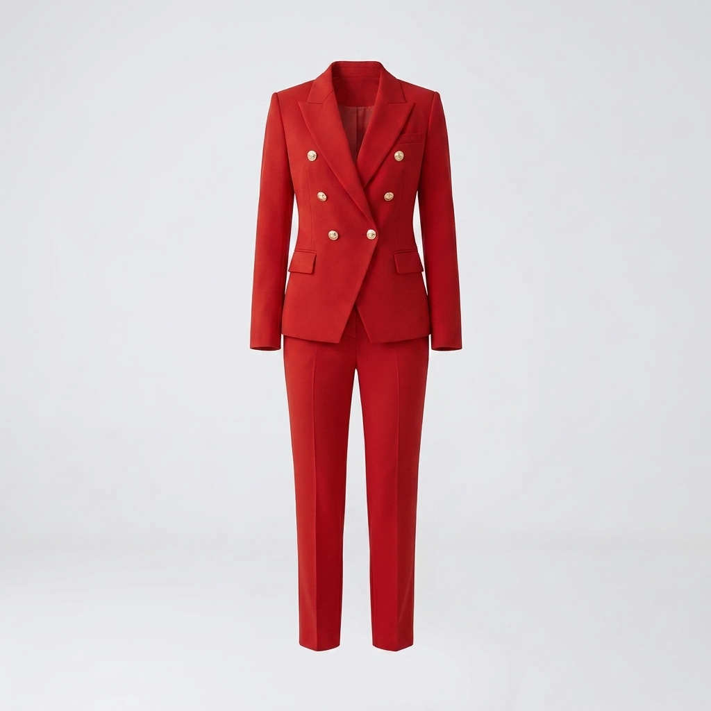 Stylish women's office wear: complete blazer & straight-leg trouser set for a sharp, tailored professional look.