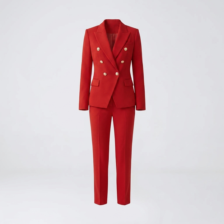 Stylish women's office wear: complete blazer & straight-leg trouser set for a sharp, tailored professional look.