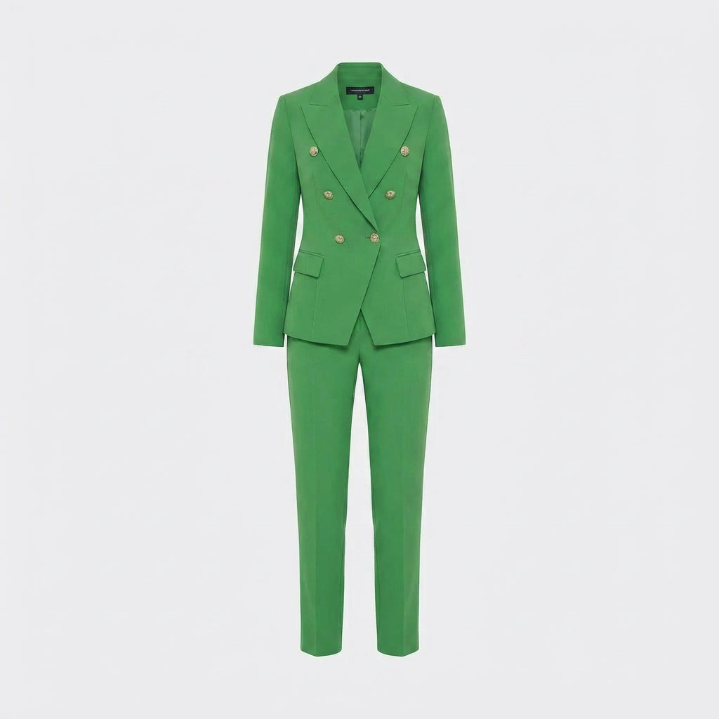 Sophisticated women's business attire: a chic blazer and straight-leg trousers, perfect for formal occasions.