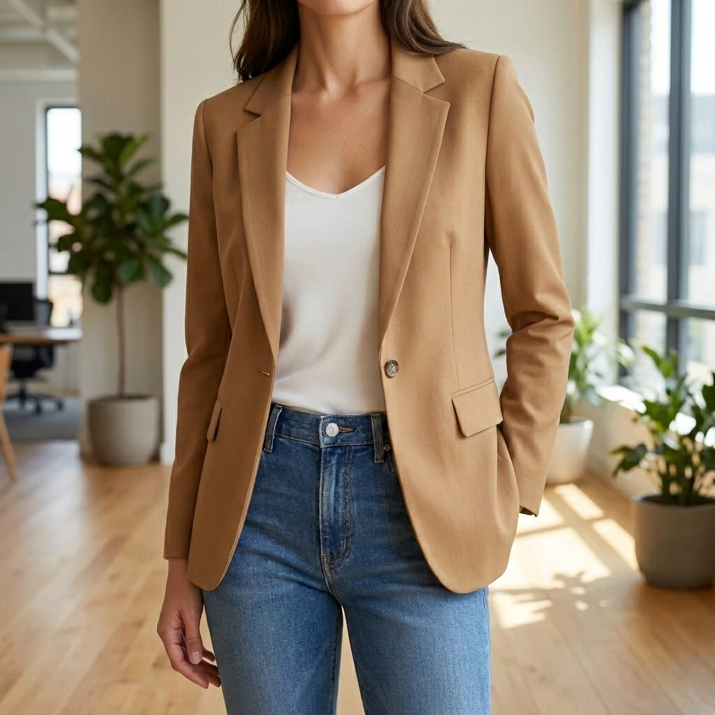 Women's tailored single-button blazer, perfect for professional style, business attire, and office wear.