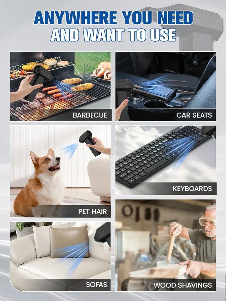 Rechargeable cordless electronics cleaner for PC, laptop, and keyboard. High-powered dust remover tool.