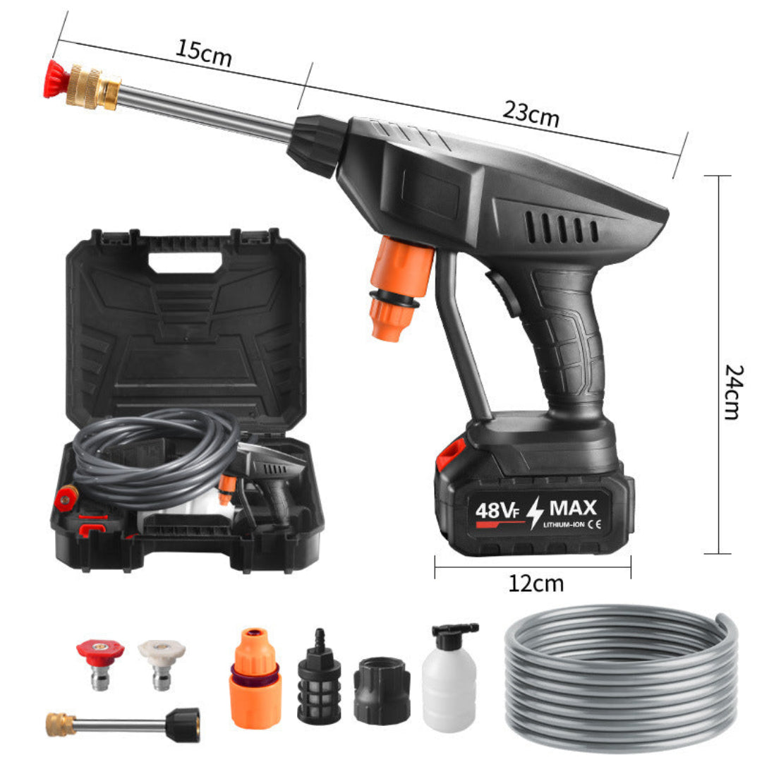 High-pressure water cleaning tool for outdoor surfaces, car wash & patio. Power washer hose attachment with nozzle set.