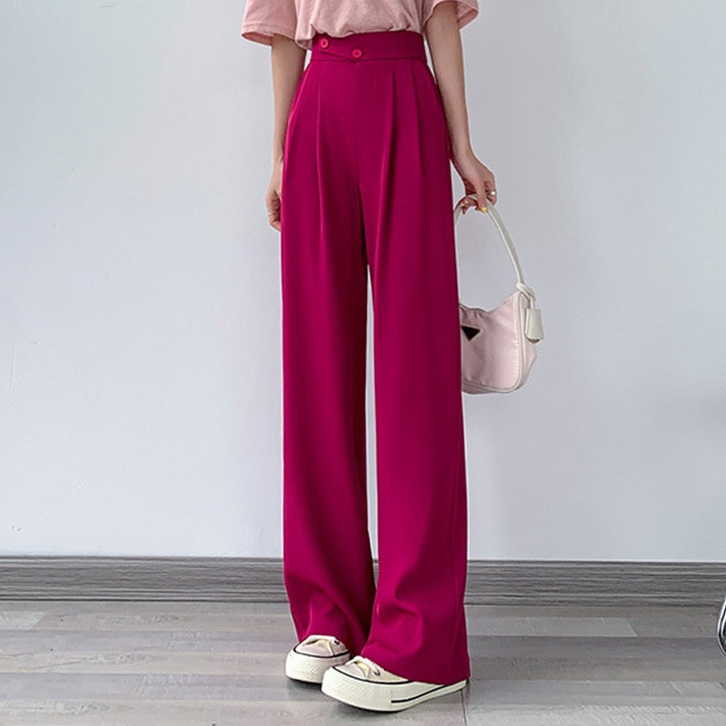 Women's high-waist wide leg casual trousers in a flowing silhouette, perfect for versatile styling.