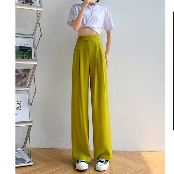 Elegant women's high-waist wide leg trousers, ideal for office wear or chic casual summer outfits.