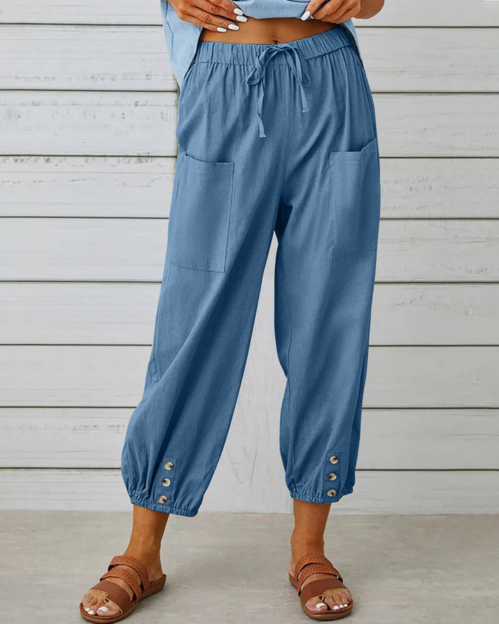 Comfortable ladies high-waisted wide-leg trousers. Versatile stylish pants for elegant office wear or casual outfits.