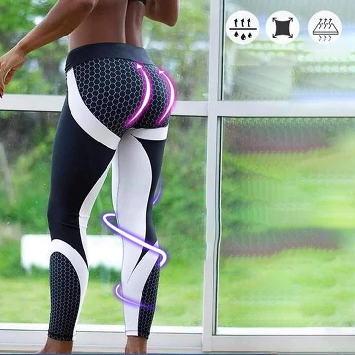 Aurora women's high waisted yoga leggings, featuring a modern geometric print for active lifestyles.