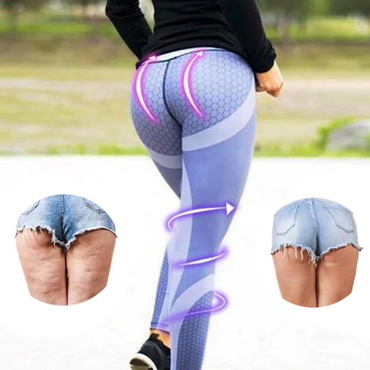 Comfortable high waisted women's leggings with a unique geometric pattern, ideal for fitness.