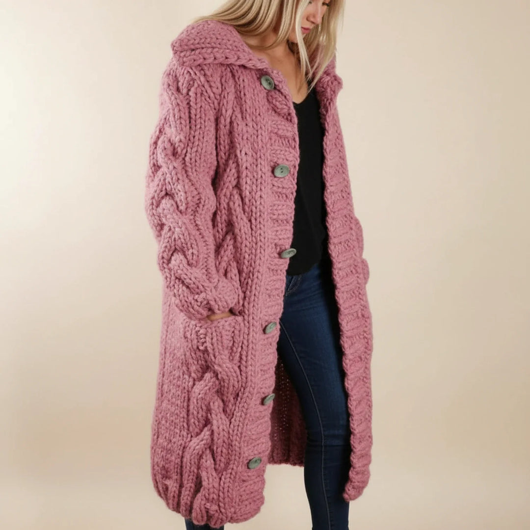 Versatile women's long hooded cardigan. Essential fall & winter fashion, perfect for layering and everyday comfort.