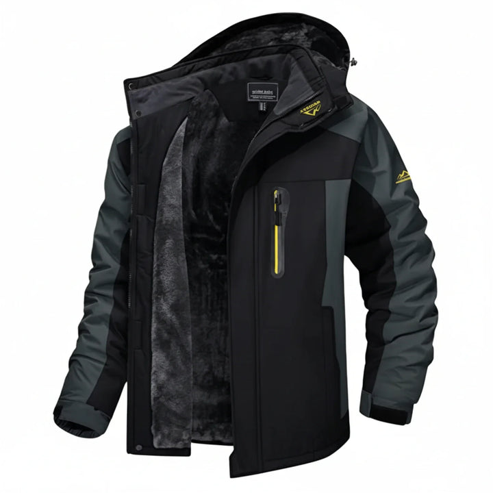 Stylish men's color block hooded jacket, regular fit. Perfect for casual wear & cold weather outdoor activities.