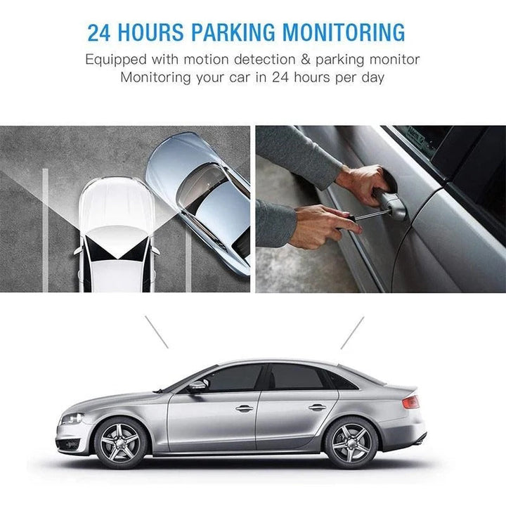 Dual View Full HD Car Dash Cam with 4-inch LCD Display, offering g-sensor & wide-angle automotive safety.