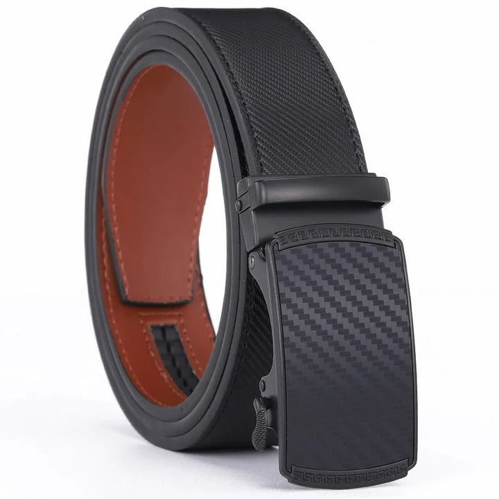 Adjustable men's leather belt featuring a durable automatic slide buckle for a precision fit.