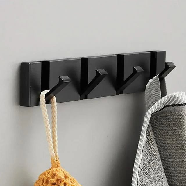 Discreet folding wall hook for coats, hats & robes; pops out for instant storage.
