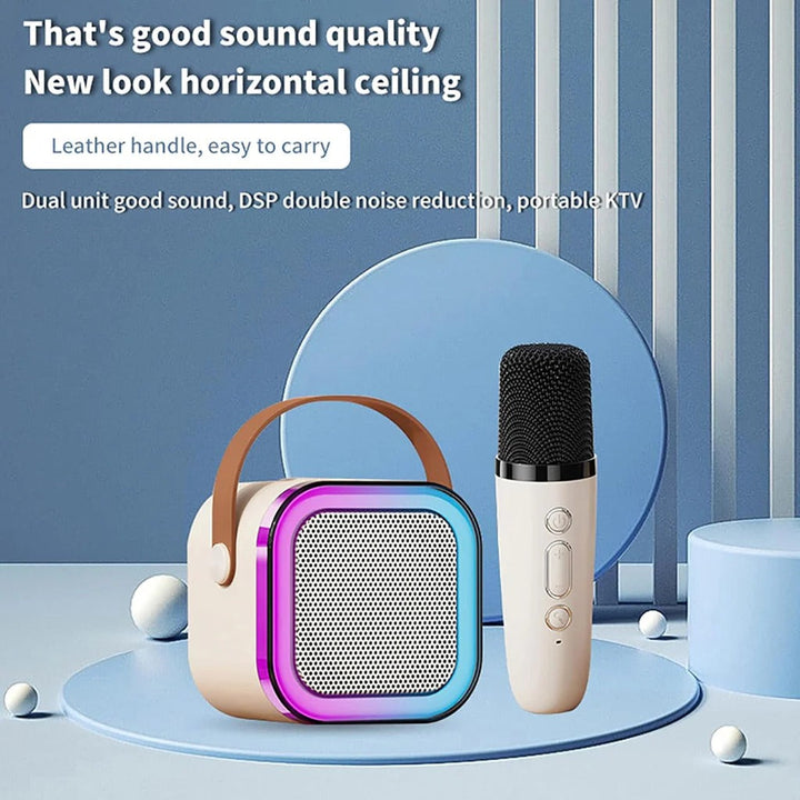 Portable karaoke machine with two wireless mics, great for home parties, music, and entertainment.