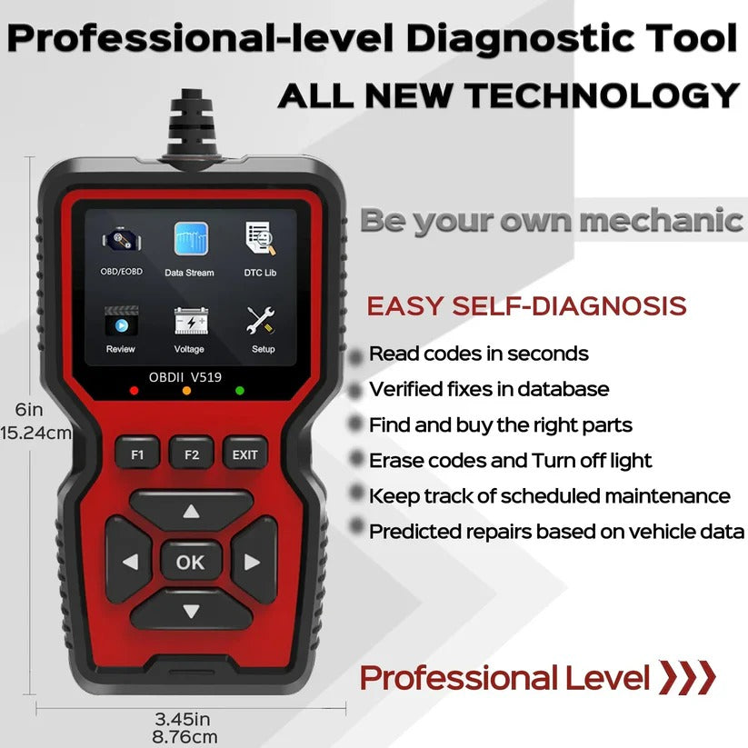 Car diagnostic tool to read & clear check engine lights, access freeze frame data for quick troubleshooting.