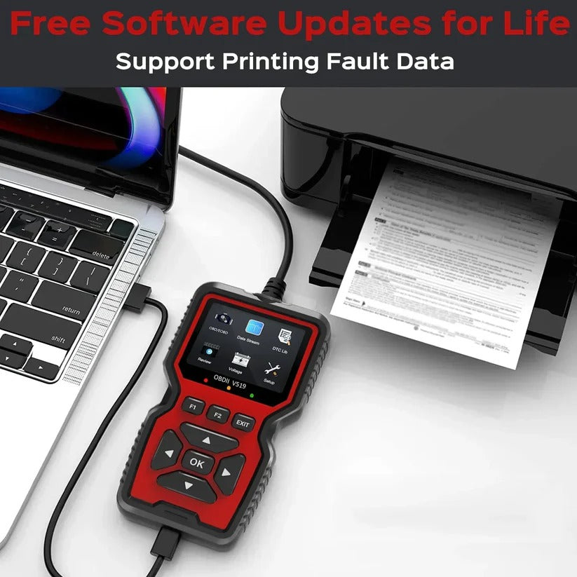 Universal OBD2 scanner with live data, freeze frame, and DTC lookup for cars, trucks, and SUVs.