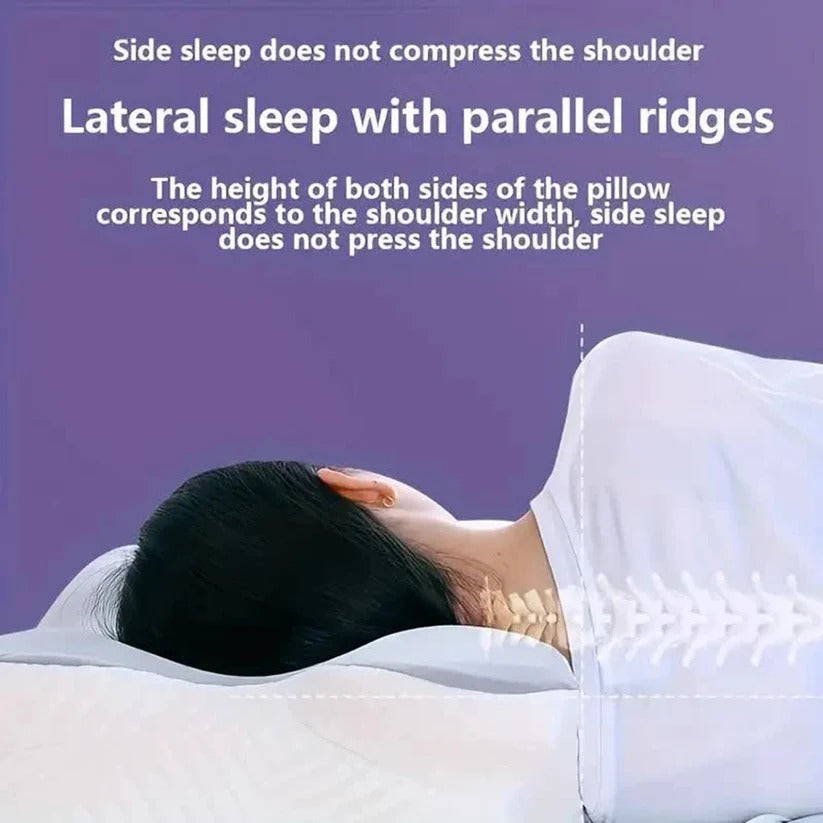 Memory foam neck support pillow with breathable cooling cover. Provides comfortable sleep & posture support.